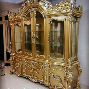 Lemari Hias Ukiran Jati Kaca