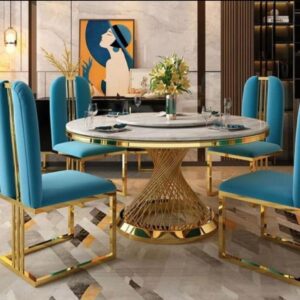 Set Meja Makan Besi Mewah Gold