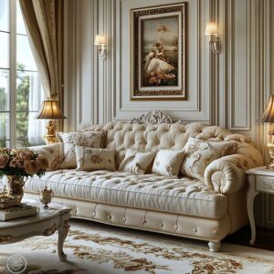 Sofa Tamu Mewah Duco Ukiran dengan Model Ukiran Jepara warna Duco Putih